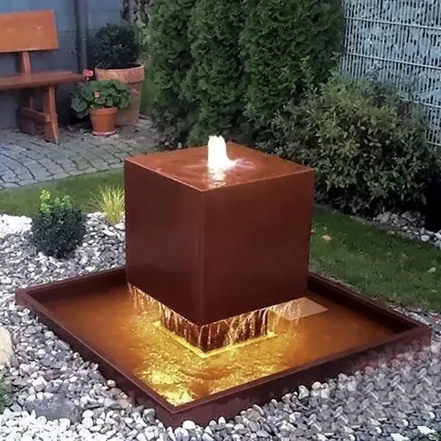 Fontaine Cube d'eau en acier corten
