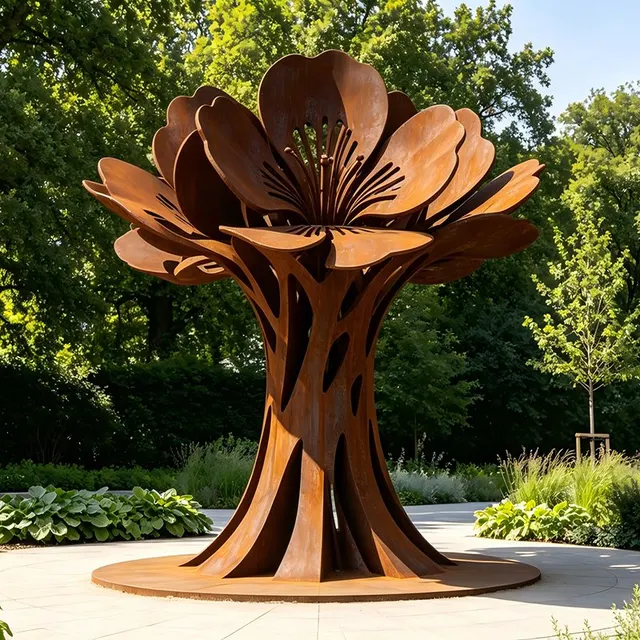 Sculpture Arbre en fleur en acier corten