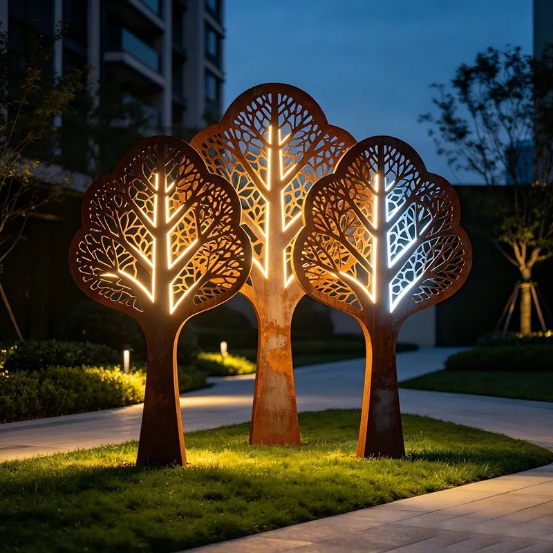 Sculpture Bosquet lumineux en acier corten