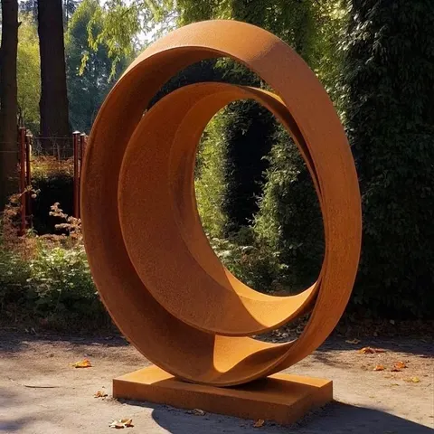 Sculpture Double anneau en acier corten
