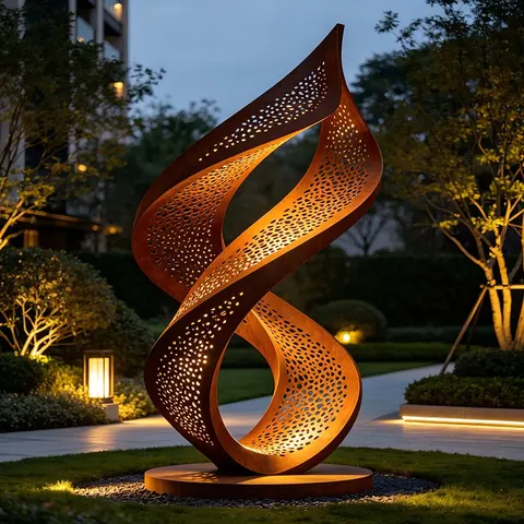 Sculpture Double hélice en acier corten