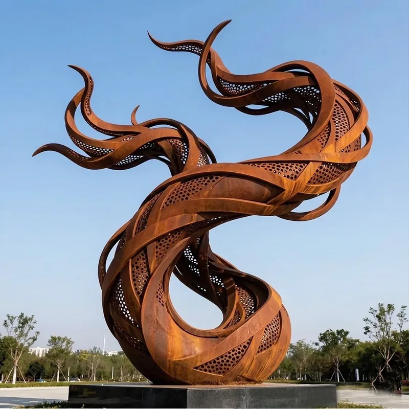 Sculpture Flamme en acier corten, sculpture de jardin en acier corten