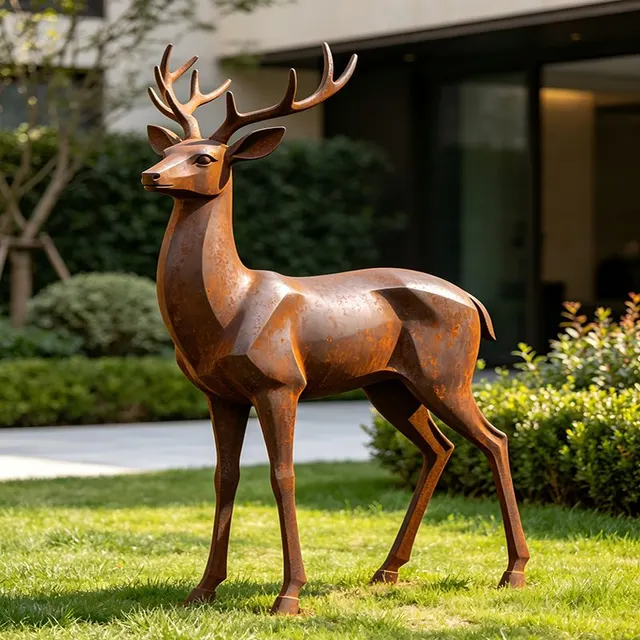 Sculpture Grand cerf en acier corten