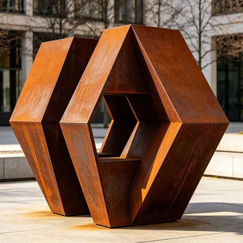 Sculpture Hexagone en acier corten