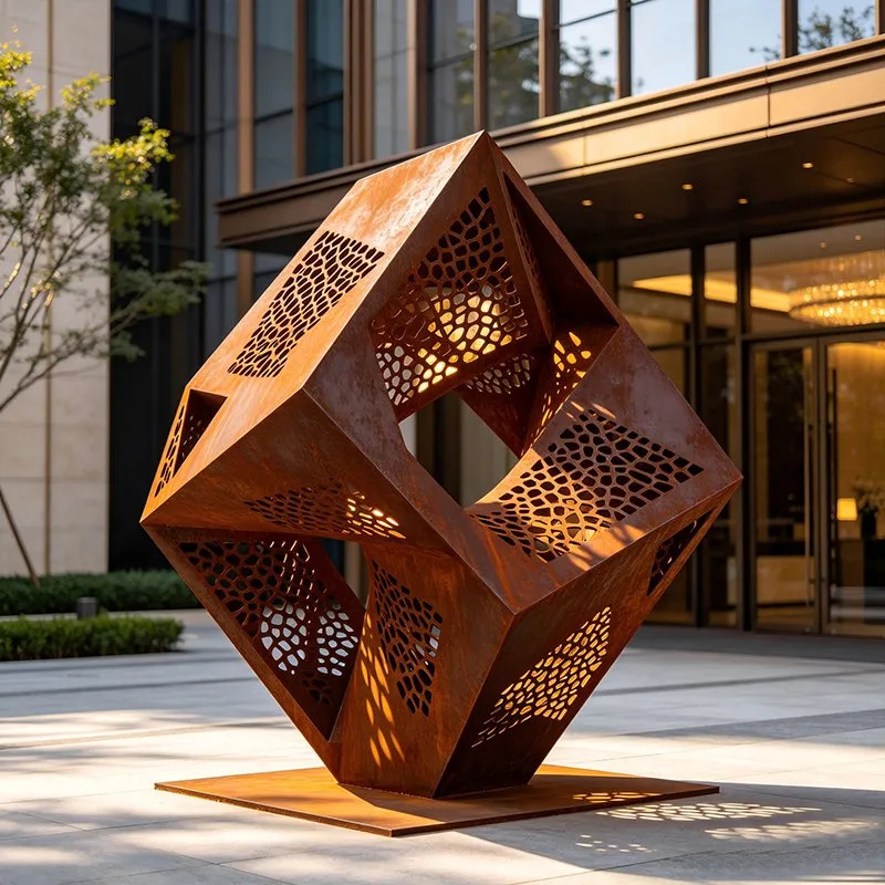 Sculpture Lanterne en acier corten