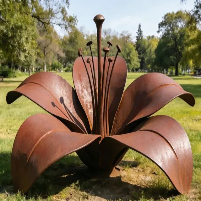 Sculpture Lys en acier corten
