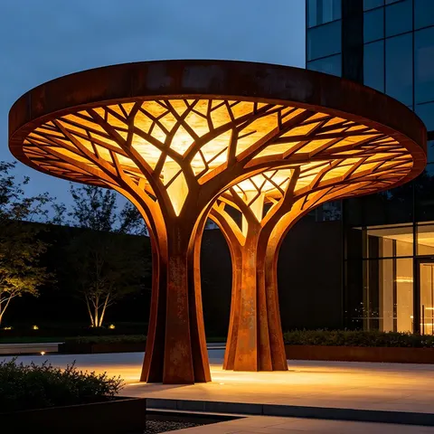 Sculpture Pergola arbre en acier corten