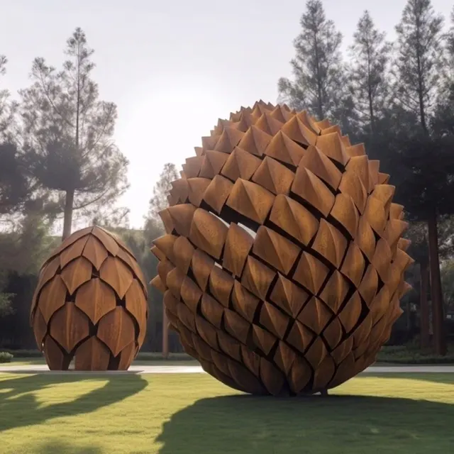 Sculpture Pomme de pin en acier corten