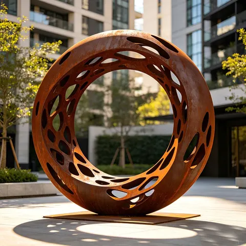 Sculpture Tore ajouré en acier corten